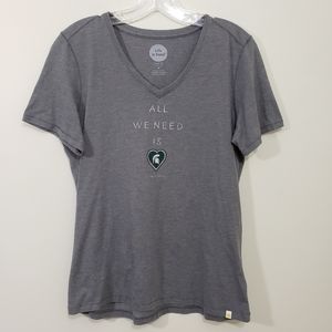 Life is good Michigan State Spartans v-neck graphic t-shirt woman's size medium